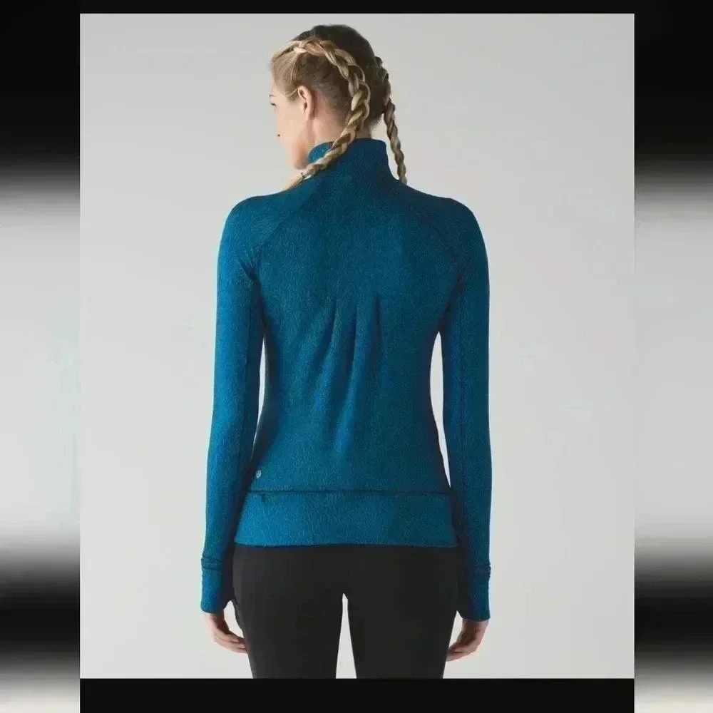 Lululemon Rush Hour 1/2 Zip Running Luon Spray Jacquard Shocking Blue Black - Picture 2 of 4